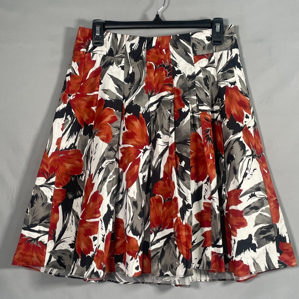 The Limited Women XS Floral A-Line Skirt Orange Black White Cotton Lined Pockets